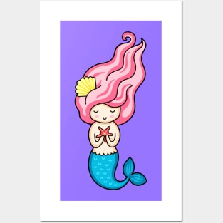 Cute Happy Mermaid Lover - Girly Cute Funny Design Posters and Art